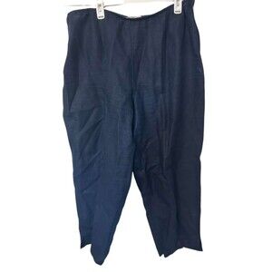 Eileen Fisher Linen Pull On Ankle Pants Women's Size 2X Navy Blue Casual